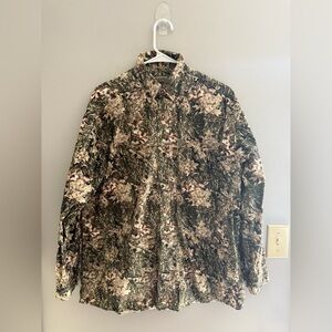 Woods & Water Outfitters Camo Deer Cotton Long Sleeve Button Down Shirt Mens SZL